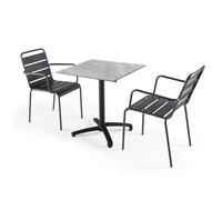 Ensemble table de jardin stratifié marbre et 2 fauteuils gris - Oviala Opéra