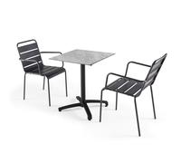 Ensemble table de jardin stratifié marbre et 2 fauteuils gris - Oviala Opéra