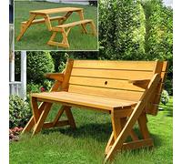 Ensemble table de pique-nique convertible, transformable mobilier d'extérieur interchangeable avec trou pour parasol pour jardin, jardin, porche, terrasse