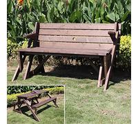 Ensemble table de pique-nique convertible, transformable mobilier d'extérieur interchangeable avec trou pour parasol pour jardin, jardin, porche, terrasse
