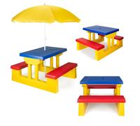 Coil Tables pour Enfants, Tables de Jardin, Table de Pique-Nique pour Enfants avec Bancs, Parasol, Table de Jeu, Banc de Table, Siège pour Enfants, Table, Banc, pour Enfants à partir de 3 Ans(Jaune)