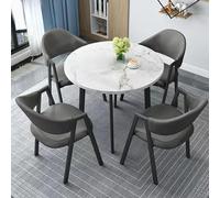 Ensemble table de réception et chaise de bureau moderne - Petite table ronde de conférence avec 4 chaises en cuir synthétique - Gris foncé