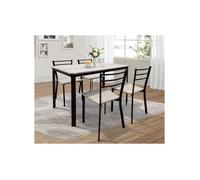 Ensemble table de repas LEEDS noire finition bronze + 4 chaises - Style industriel bois et métal