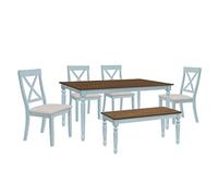 Ensemble table de salle à manger 6 pièces en bois avec 1 banc et 4 chaises rembourrées, vert clair (D comme indiqué)