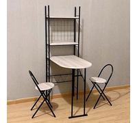 Ensemble table de salle à manger avec 2 chaises en métal et grande étagère de rangement Beige