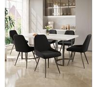 Ensemble table de salle à manger avec 6 chaises 140 x 80 cm - Table de cuisine moderne en MDF blanc - Chaises de salle à manger au design moderne avec dossier - Chaises de salle à manger noires