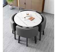 Ensemble table de salle à manger carrée moderne en marbre gris clair avec chaises pour bureau, réception et négociation, 80 x 75 cm, design élégant blanc et gris foncé, parfait pour la maison et les