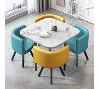 Ensemble table de salle à manger carrée, table de conférence et chaises, table de négociation de réception, 1 bureau et 4 chaises, pour thé, café, dessert, restaurant, bar (blanc, 90 x 90 x 75 cm)