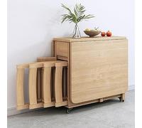 Ensemble table de salle à manger en bois avec 4 chaises, design abattant, extensible, 1 tiroir, roulettes mobiles, gain de place pour les petits espaces (1,4 m)