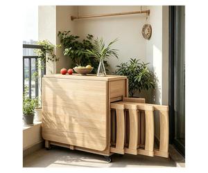 Ensemble Table De Salle À Manger En Bois Massif Avec 4 Chaises | Table Extensible À Rabat Avec Roulettes,table Cuisine Petit Espace Pour 6 À 8 Personnes,Bureau Mobile