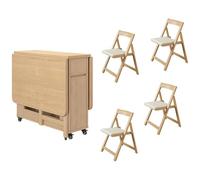 Ensemble table de salle à manger en bois pliable extensible avec 4 chaises, motif feuilles tombantes pour cuisine, salle à manger, salon