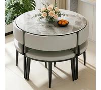 Ensemble table de salle à manger et chaises, 5 pièces, petite table de cuisine carrée avec 4 chaises en cuir synthétique, table de petit déjeuner peu encombrante, plateau en pierre frittée, motif