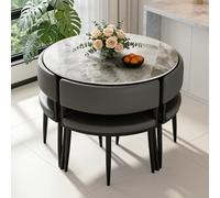 Ensemble table de salle à manger et chaises, 5 pièces, petite table de cuisine carrée avec 4 chaises en cuir synthétique, table de petit déjeuner peu encombrante, plateau en pierre frittée, motif