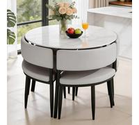Ensemble table de salle à manger et chaises, 5 pièces, petite table de cuisine carrée avec 4 chaises en cuir synthétique, table de petit déjeuner peu encombrante, plateau en pierre frittée, motif