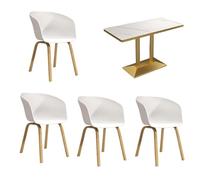 Ensemble Table De Salle À Manger Et Chaises Modernes for Café, Bistro, Salon Thé, Bureau Rectangulaire avec Dessus en Faux Marbre Base Métal Doré, Kit 4 Meubles D'appoint Blancs(A)