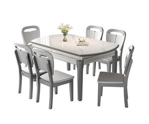 Ensemble table de salle à manger extensible pour 6 personnes, table et chaises en bois massif avec plateau en pierre, gain de place pour l'intérieur, 59x35.4x29.5in / 150 x 90 x 75 cm
