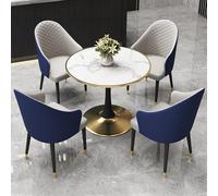Ensemble table de salle à manger moderne de 80 cm avec 4 chaises élégantes en cuir PU, idéal pour bureau, salle de réception, club, bleu roi/gris clair
