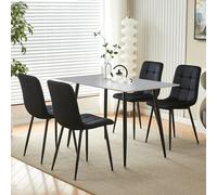 Ensemble table de salle à manger moderne en marbre noir avec chaises en velours, table de cuisine rectangulaire pour la maison, le bureau, le salon, 6 places