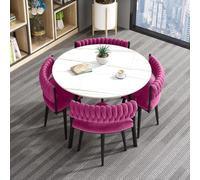 Ensemble table de salle à manger moderne imitation marbre avec 4 chaises en velours - Meuble de salle à manger élégant pour la maison, la cuisine ou le bureau - Parfait pour une utilisation dans le