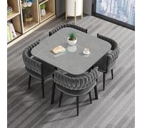 Ensemble table de salle à manger moderne imitation marbre avec 4 chaises en velours - Meuble de salle à manger élégant pour la maison, la cuisine ou le bureau - Parfait pour une utilisation dans le