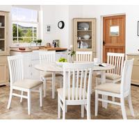 Ensemble table de salle à manger ovale et ronde extensible avec 6 chaises rembourrées à dossier haut | Meuble de cuisine en bois blanc de qualité | Extensible de 115 à 160 cm pour les repas de famille