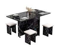 Ensemble table de salle à manger pliable 5 pièces avec 4 chaises gain de place, design extensible, compartiment de rangement et 6 roulettes, idéal pour les petites salles à manger, finition noire