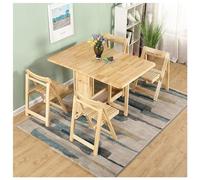 Ensemble table de salle à manger pliable avec 4 chaises roulantes et tiroir - Table de salle à manger en bois extensible avec feuilles tombantes - 5 pièces