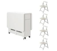 Ensemble table de salle à manger pliable avec 4 chaises, table extensible en bois massif sur roulettes pour économiser de l'espace dans la salle à manger et à la maison