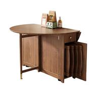 Ensemble table de salle à manger pliable avec 4 chaises, table ronde extensible à roulettes avec tiroir pour cuisine, salle à manger et salon, finition noyer