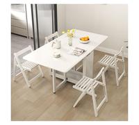 Ensemble table de salle à manger pliable compacte en chêne avec chaises de rangement dissimulées pour petites cuisines, appartements et bureaux à domicile (blanc, 120 cm)