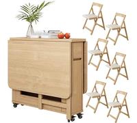 Ensemble table de salle à manger pliable en bois massif extensible avec 6 chaises, design peu encombrant pour cuisine, salle à manger, salon, polyvalent et élégant