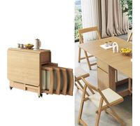 Ensemble table de salle à manger pliante avec 4 chaises en bois massif, design peu encombrant pour couloir et balcon
