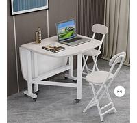 Ensemble table de salle à manger pliante avec 4 chaises et roulettes 360° Design papillon Blanc 100 x 60 cm