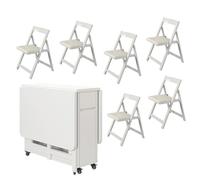 Ensemble table de salle à manger pliante avec 4 chaises extensibles en bois 1,4 m Motif feuilles tombantes pour salle à manger, salon, restaurant Blanc