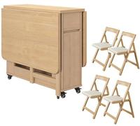 Ensemble table de salle à manger pliante en bois extensible avec 6 chaises pour salle à manger, salon, restaurant - Gain de place, design polyvalent