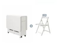 Ensemble table de salle à manger pliante en bois massif avec 4 chaises, table ronde mobile avec freins, idéale pour la maison, le bureau, les petits cafés, finition naturelle