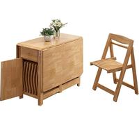 Ensemble table de salle à manger pliante en bois massif avec rallonge et roulettes, 5 chaises pour un usage domestique peu encombrant