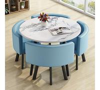 Ensemble table de salle à manger ronde 4 places avec 4 chaises - Élégant et durable en coton et lin, design compact, idéal pour cuisine, petit déjeuner, bar, réception de bureau, café, balcon, salon