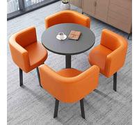 Ensemble table de salle à manger ronde avec 4 chaises, bureau de réception, parfait pour les petits espaces, café et salle à manger, design élégant orange