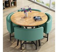 Ensemble table de salle à manger ronde avec 4 chaises - Design peu encombrant pour cuisine, café, balcon et salon - Revêtement élégant en coton et lin idéal pour le petit déjeuner, le bar et les