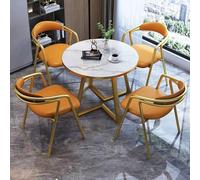 Ensemble table de salle à manger ronde avec 4 chaises, petite table de conférence et de bureau, 80 cm, table de réception orange pour appartements familiaux et balcons, design élégant et peu