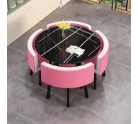 Ensemble table de salle à manger ronde avec 4 chaises peu encombrantes, assemblage facile, parfait pour le bureau, la réception et le salon, solution moderne pour les petits espaces