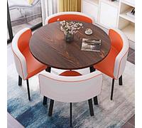 Ensemble table de salle à manger ronde avec 4 chaises, style rustique moderne et design du milieu du siècle pour salon, bureau, conférence, réception - 8 options de couleur disponibles (marron)
