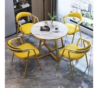 Ensemble table de salle à manger ronde avec chaises - Table de réception et de conférence jaune de 80 cm pour petits espaces, appartements familiaux, balcons - Mobilier de bureau élégant pour 4