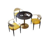 Ensemble table de salle à manger ronde avec plateau en ardoise et base en métal, assise confortable pour bureau, salon et salle à manger