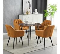 Ensemble table de salle à manger ronde en noyer avec 4 fauteuils élégants orange - Parfait petit meuble de cuisine et de salle à manger pour la maison, le bureau, le café - Design moderne et chic