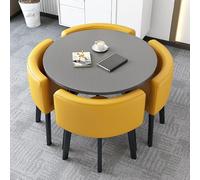 Ensemble table de salle à manger ronde jaune pour table de cuisine et de conférence de 4 à 70 cm avec chaises, idéal pour les cafés, les bureaux, les salons de beauté et les zones de réception