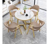 Ensemble table de salle à manger ronde marron avec 4 chaises - Petite table de conférence moderne pour la maison et le bureau - Meuble élégant de salle à manger ou de cuisine - Design compact pour