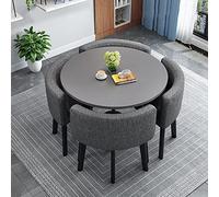 Ensemble table de salle à manger ronde moderne avec 4 chaises en tissu pour la maison et le bureau - Économie d'espace - 80 x 80 x 75 cm