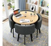 Ensemble table de salle à manger ronde moderne avec 4 chaises - Meuble de salle à manger élégant gris foncé pour petits espaces, bureau, salle de conférence, cuisine et salon (80 cm)